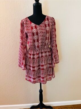 Fashion Union Red Printed Midi Dress with White Pattern